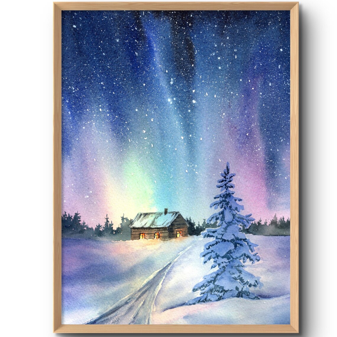 Northern Lights Christmas Tree Art Print
