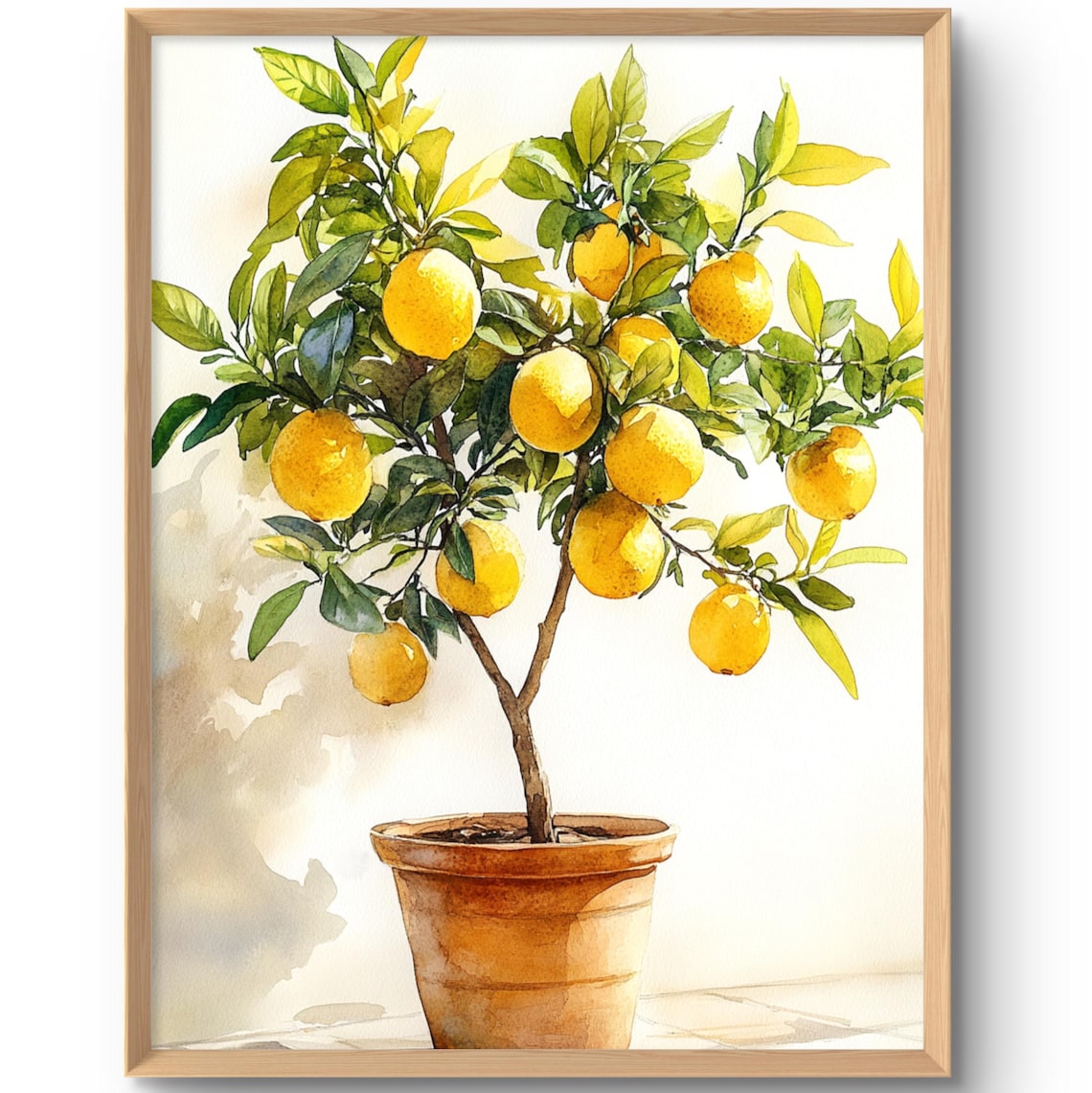 Lemon Tree Art Print, Italy Farmhouse Watercolor Style
