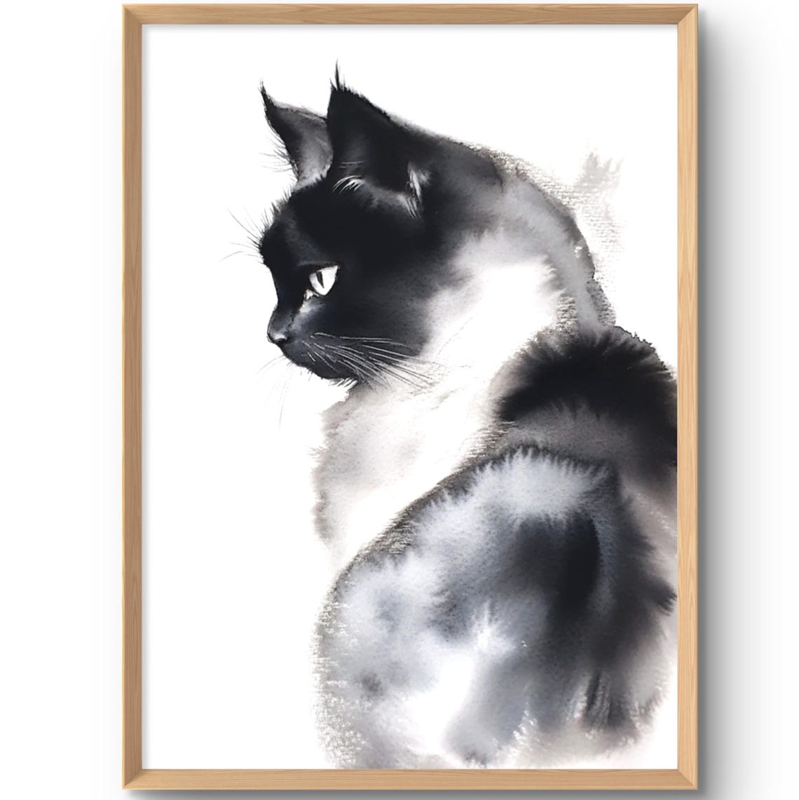 Black Cat Watercolor Style Art Print
