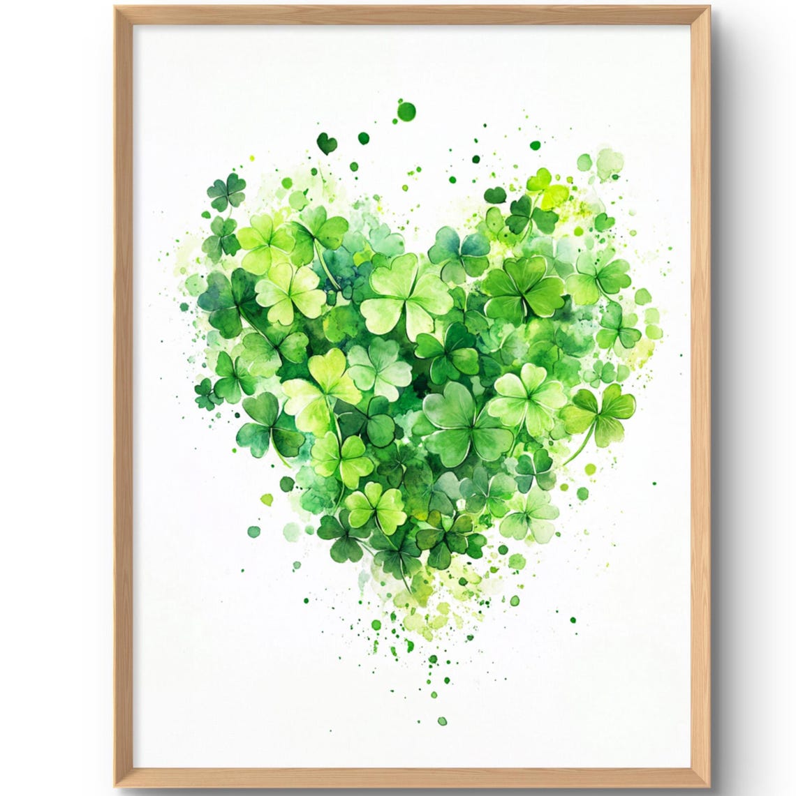 Watercolor Shamrock Heart Art Print Green Clover St Patricks Day Decor