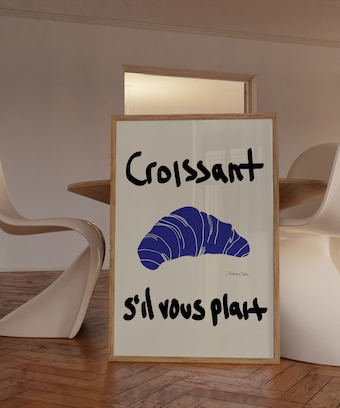 Croissant Poster, French Bakery Breakfast Kitchen Art