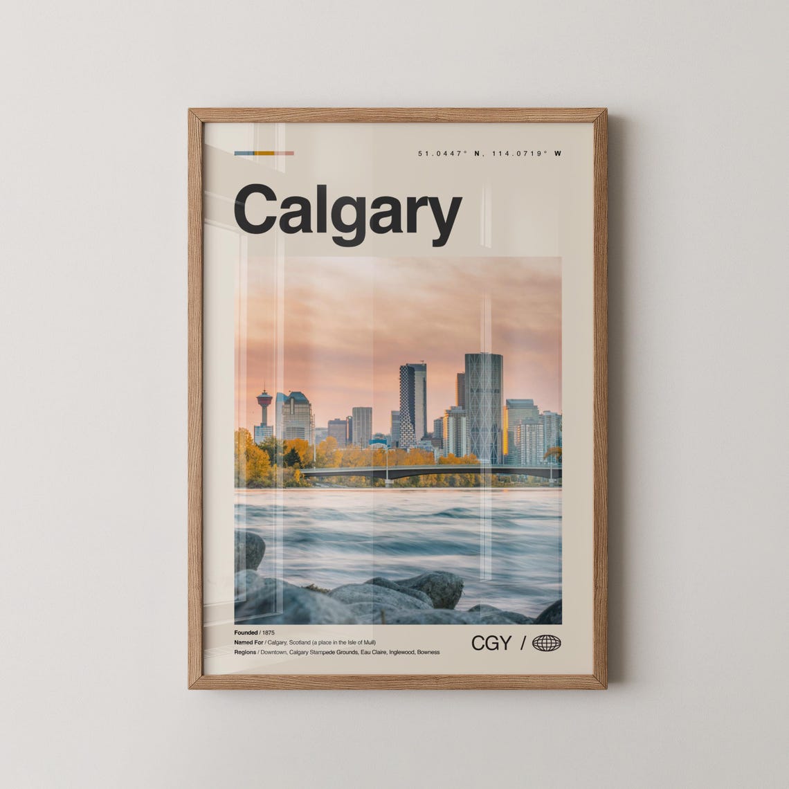 Calgary Alberta Canada Skyline Sunset River Front Photo Travel Poster