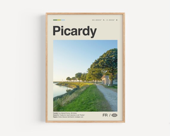 Picardy Print Black And White Wall Art Poster Photo Dcor Map France