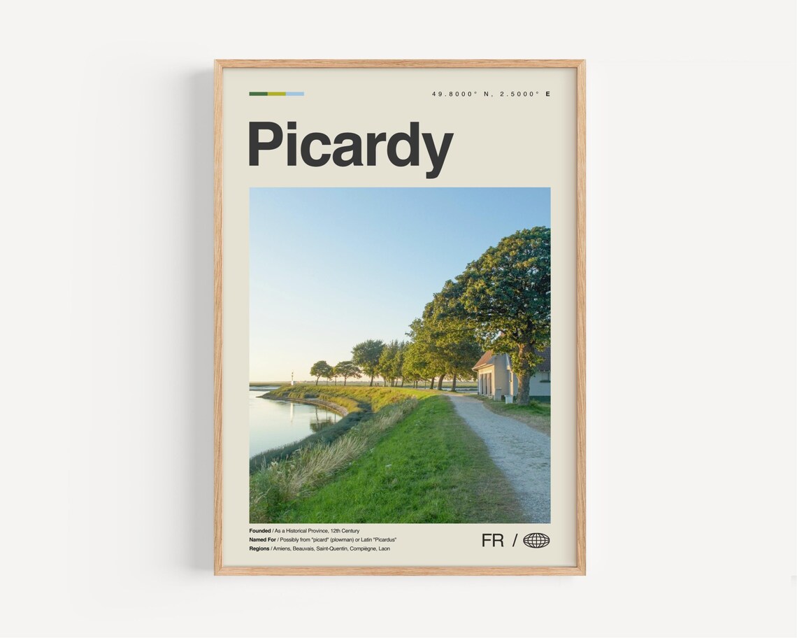 Picardy Print Black And White Wall Art Poster Photo Dcor Map France