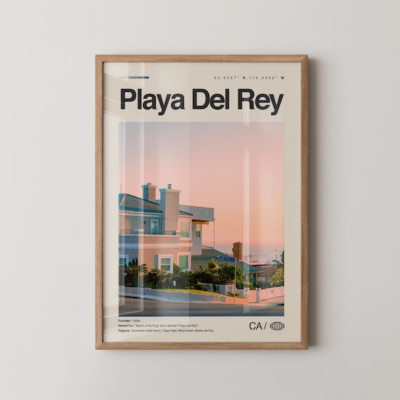 Playa Del Rey California Beach Houses Sunset Minimalist Travel Poster