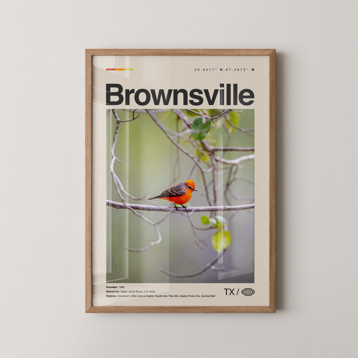 Brownsville Texas Vermilion Flycatcher Photo Coordinates Travel Poster