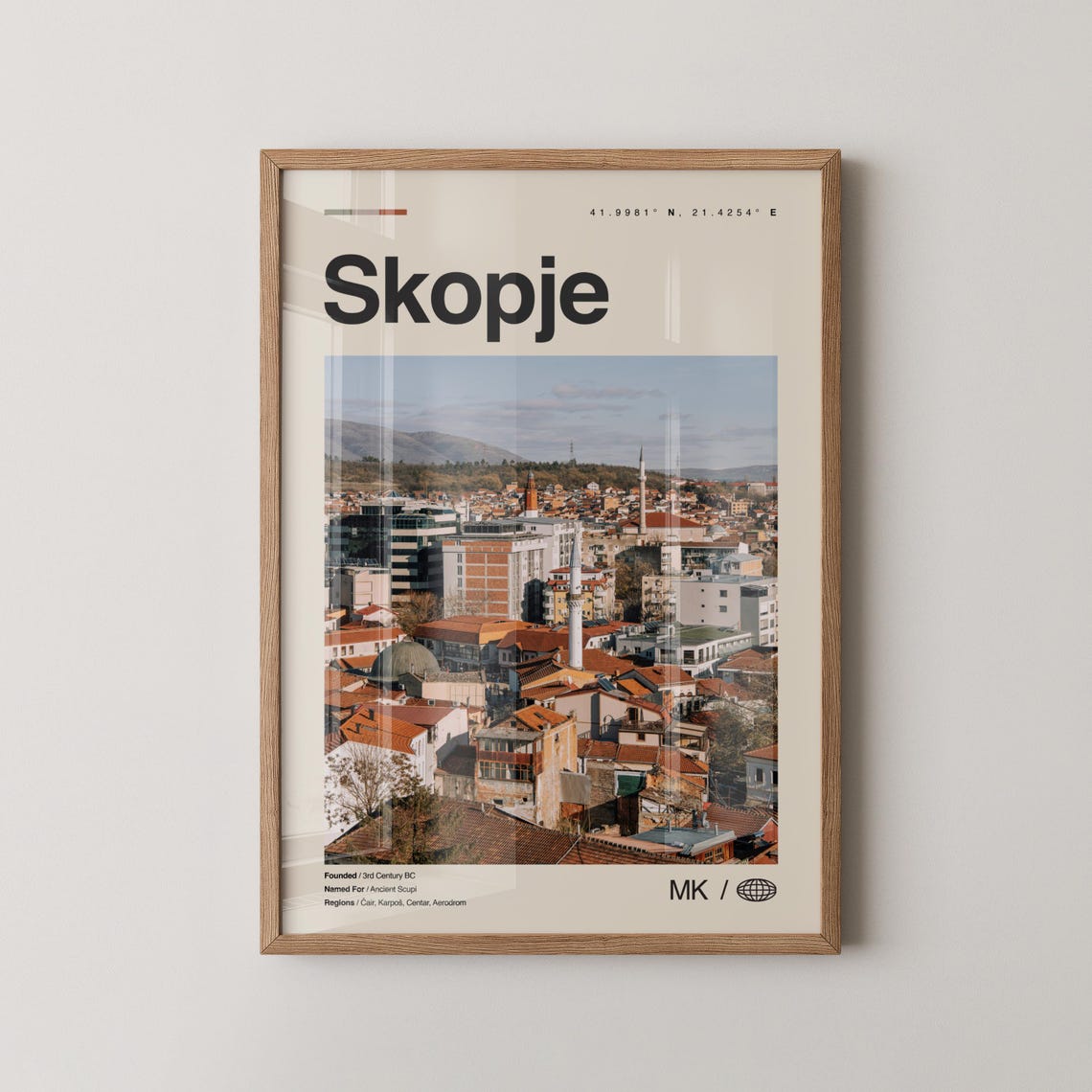 Skopje North Macedonia City Rooftops Minimalist Travel Poster