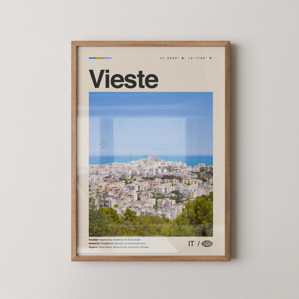 Vieste Italy Travel Poster With Whitewashed Coastal Town Photo
