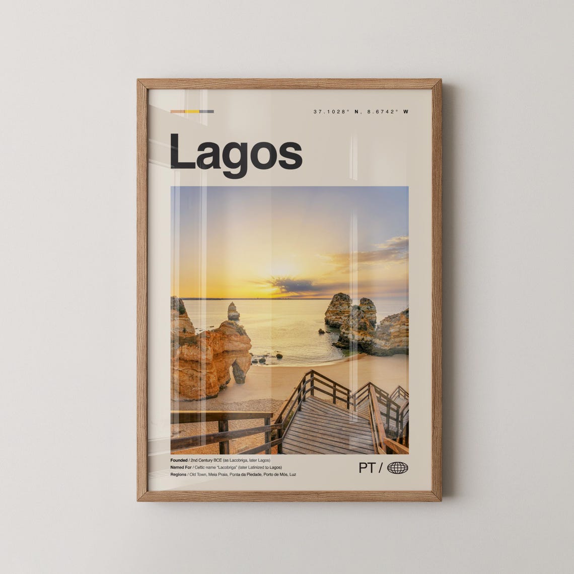Lagos Portugal Beach Sunset Cliffs Wooden Boardwalk Travel Poster