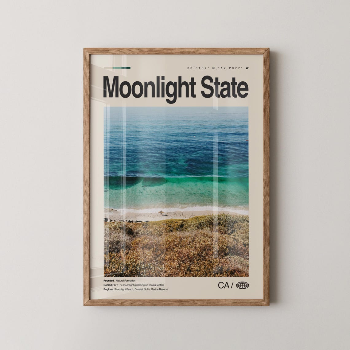 Moonlight State Beach Turquoise Ocean Coastal California Poster