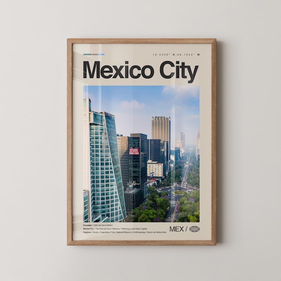 Mexico City Skyline Glass Skyscrapers Travel Photography Poster