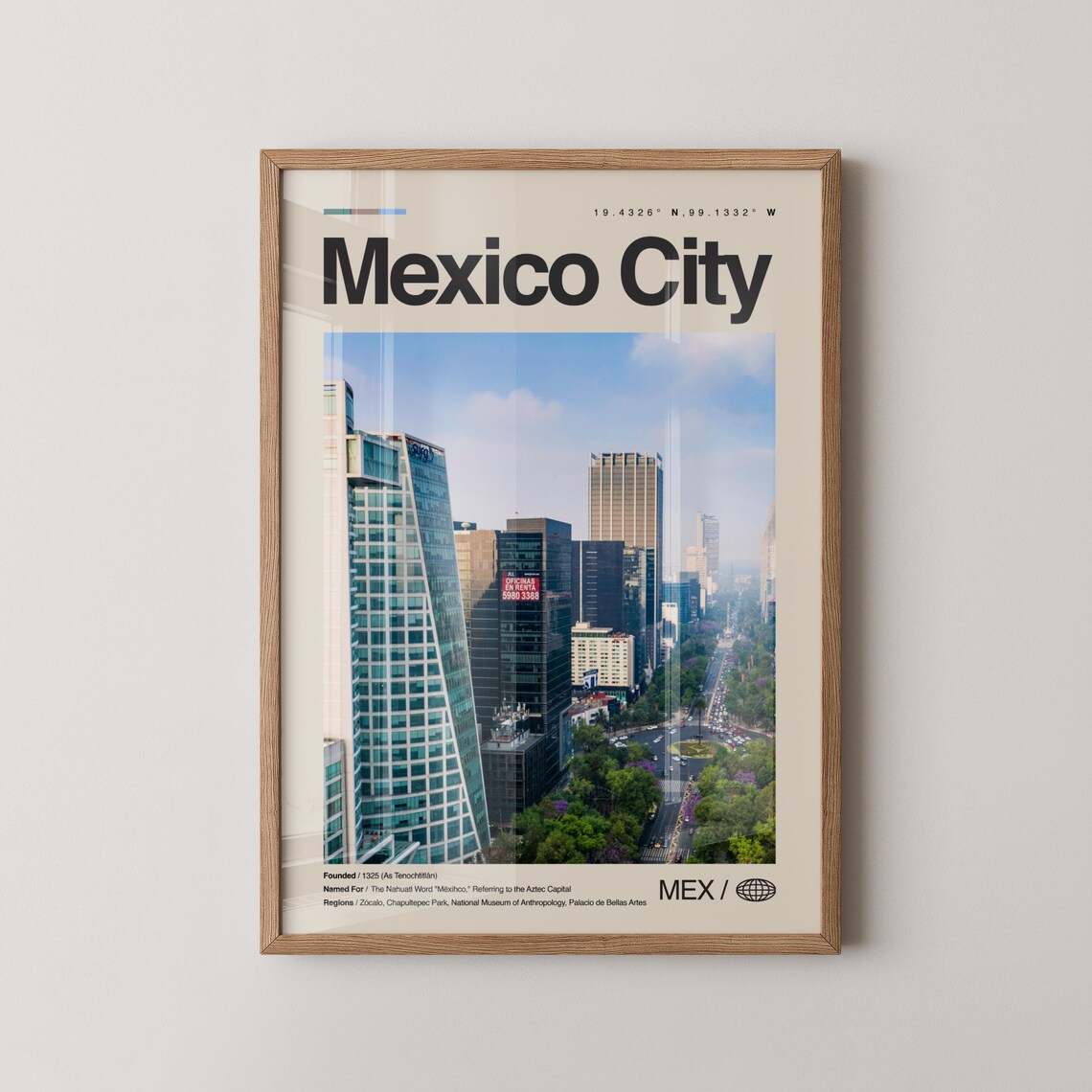 Mexico City Skyline Glass Skyscrapers Travel Photography Poster