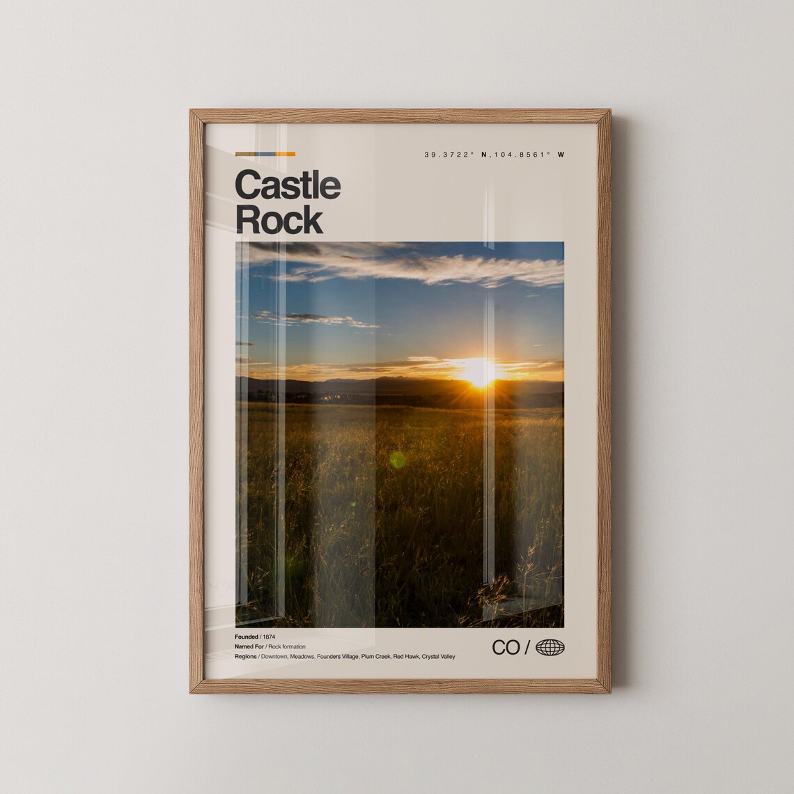 Castle Rock Print Real Photo Travel Art Poster Mid Century Minimal Wall Map Colorado