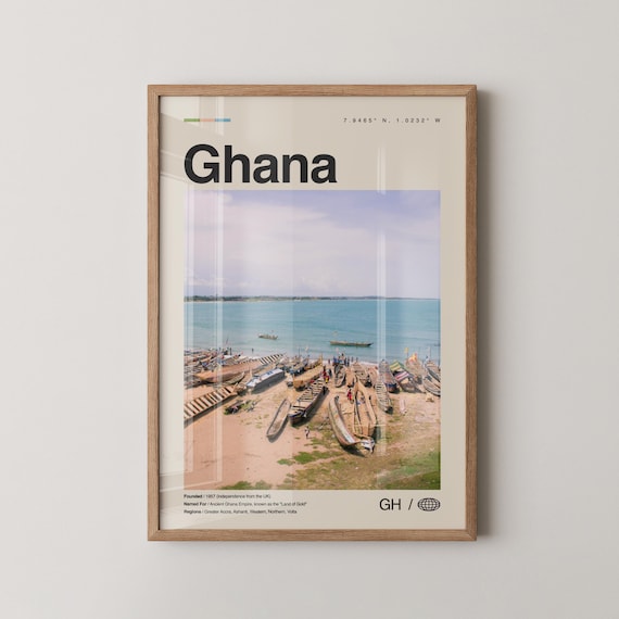 Ghana Beach with Colorful Fishing Boats Minimalist Travel Photo Poster