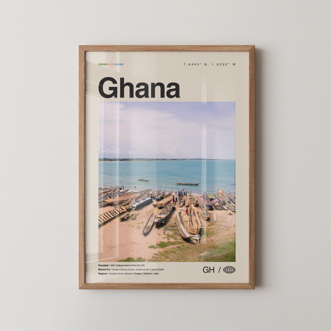 Ghana Beach with Colorful Fishing Boats Minimalist Travel Photo Poster