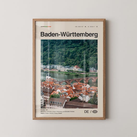 Baden Wurttemberg Print No 2 Badenwurttemberg Wall Art Poster Photo Map