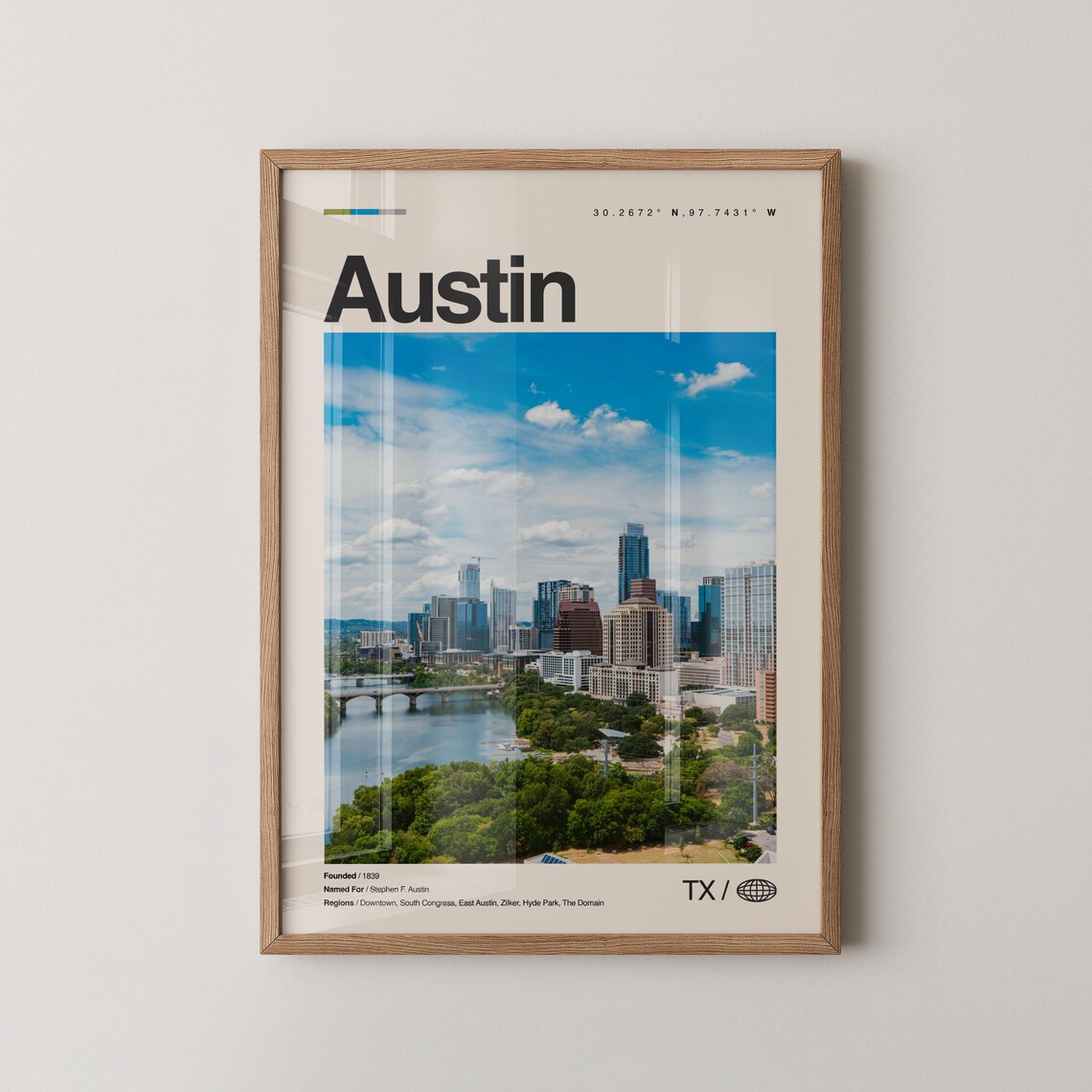 Austin Texas Skyline Colorado River Photo Print Blue Sky City Decor