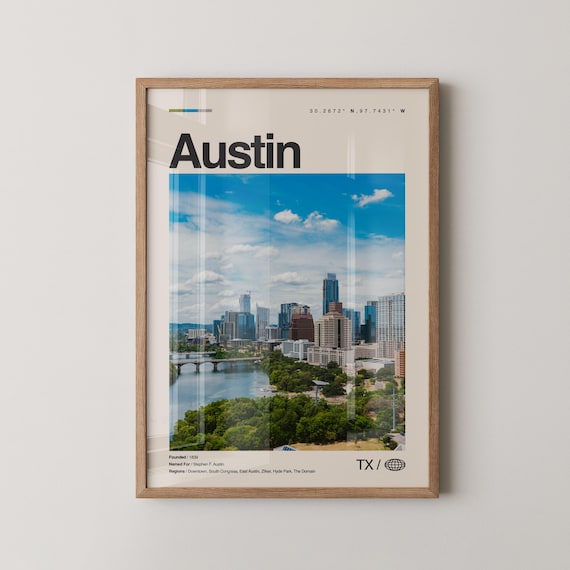 Austin Print Wall Art Poster Photo Dcor Map Texas