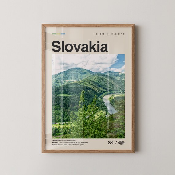 Slovakia Travel Poster Mountain Valley Photo Coordinates Travel Wall Gift