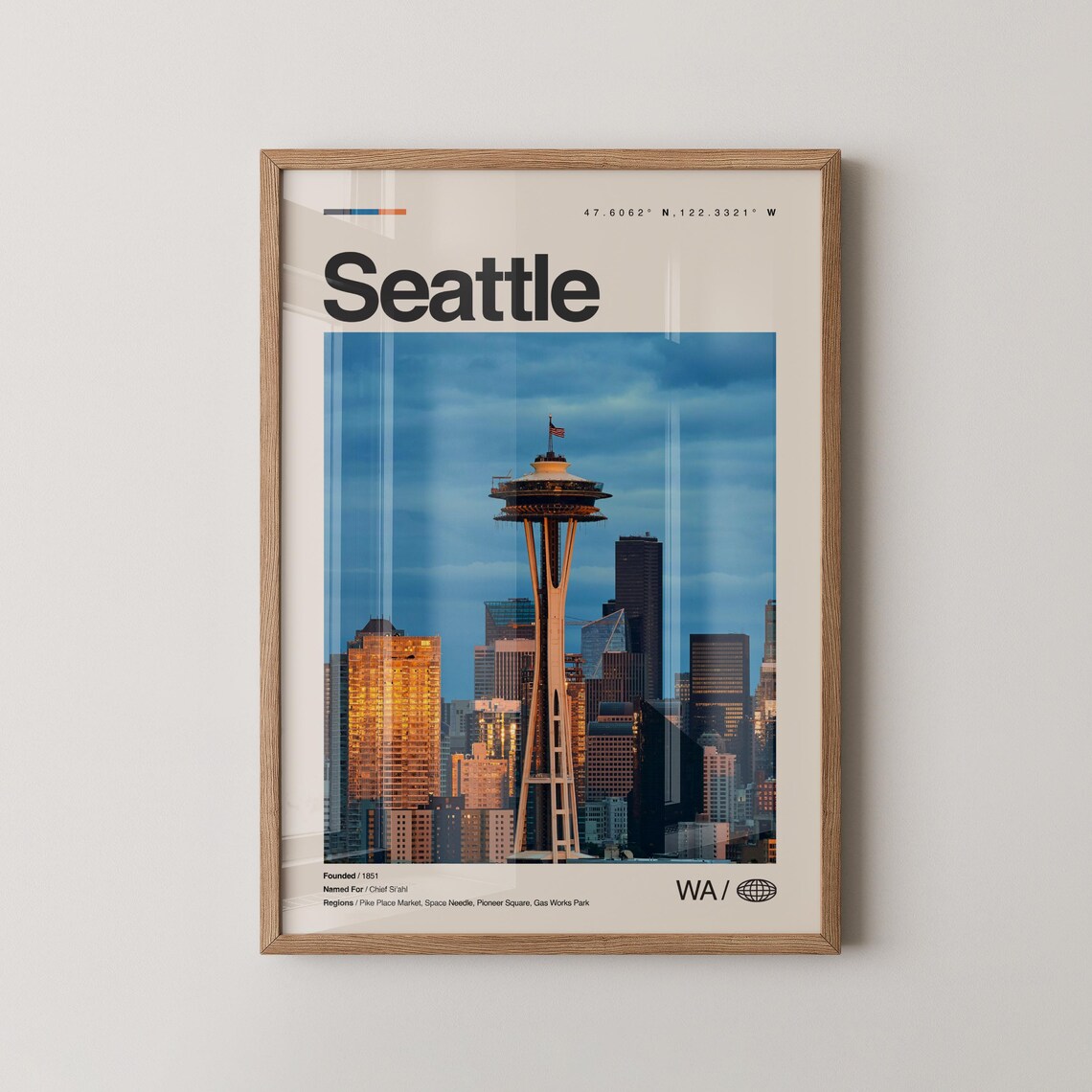 Seattle Print, Mid-Century Minimal Travel Poster