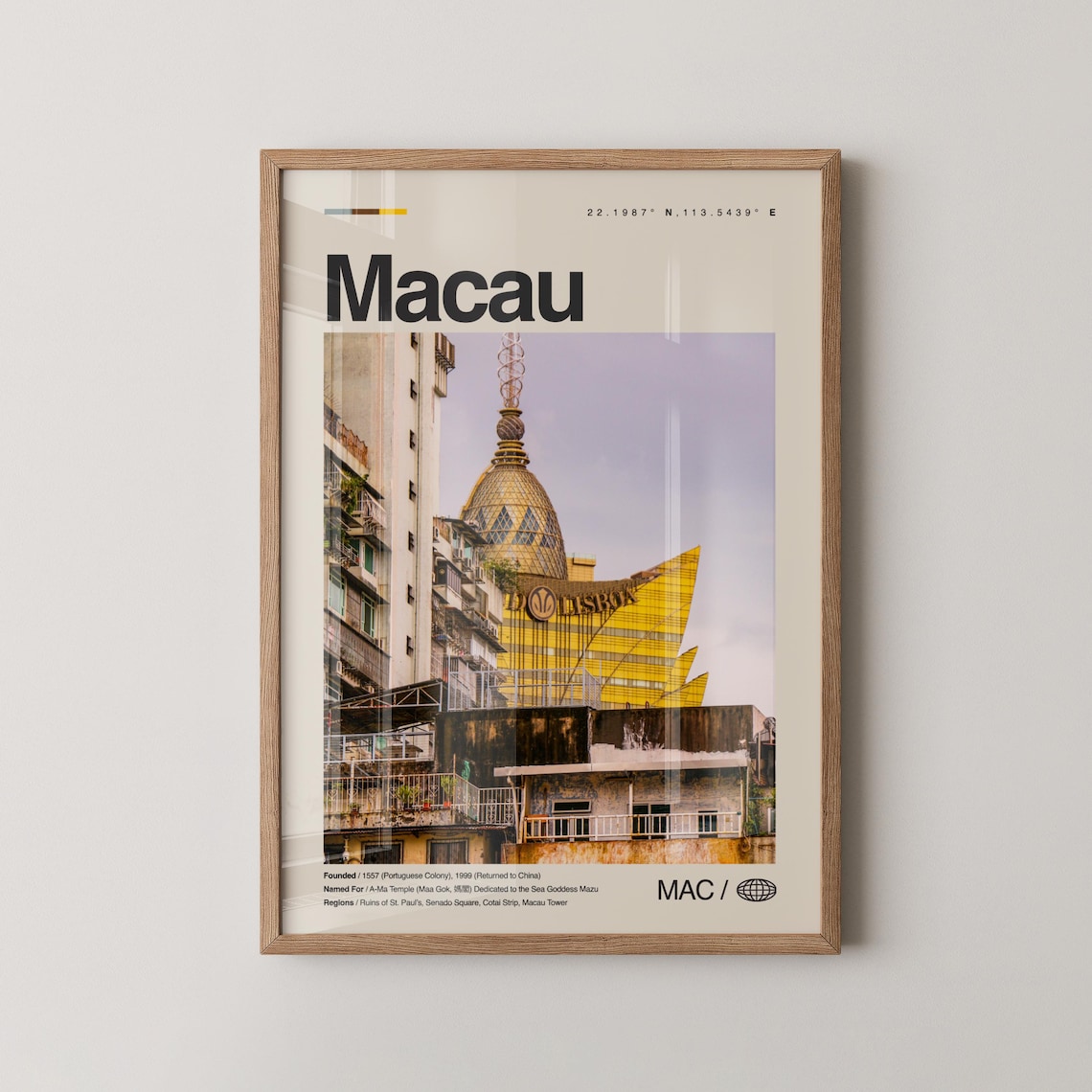 Stunning Macau China Grand Lisboa Golden Casino Skyline Poster