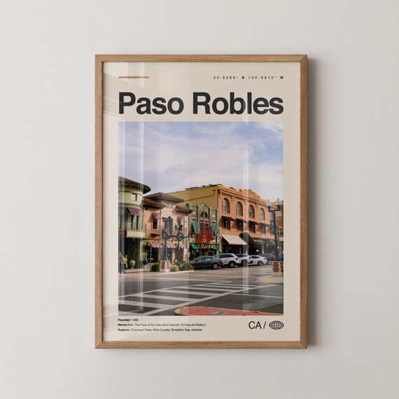 Paso Robles California Wine Country Downtown Street Travel Poster