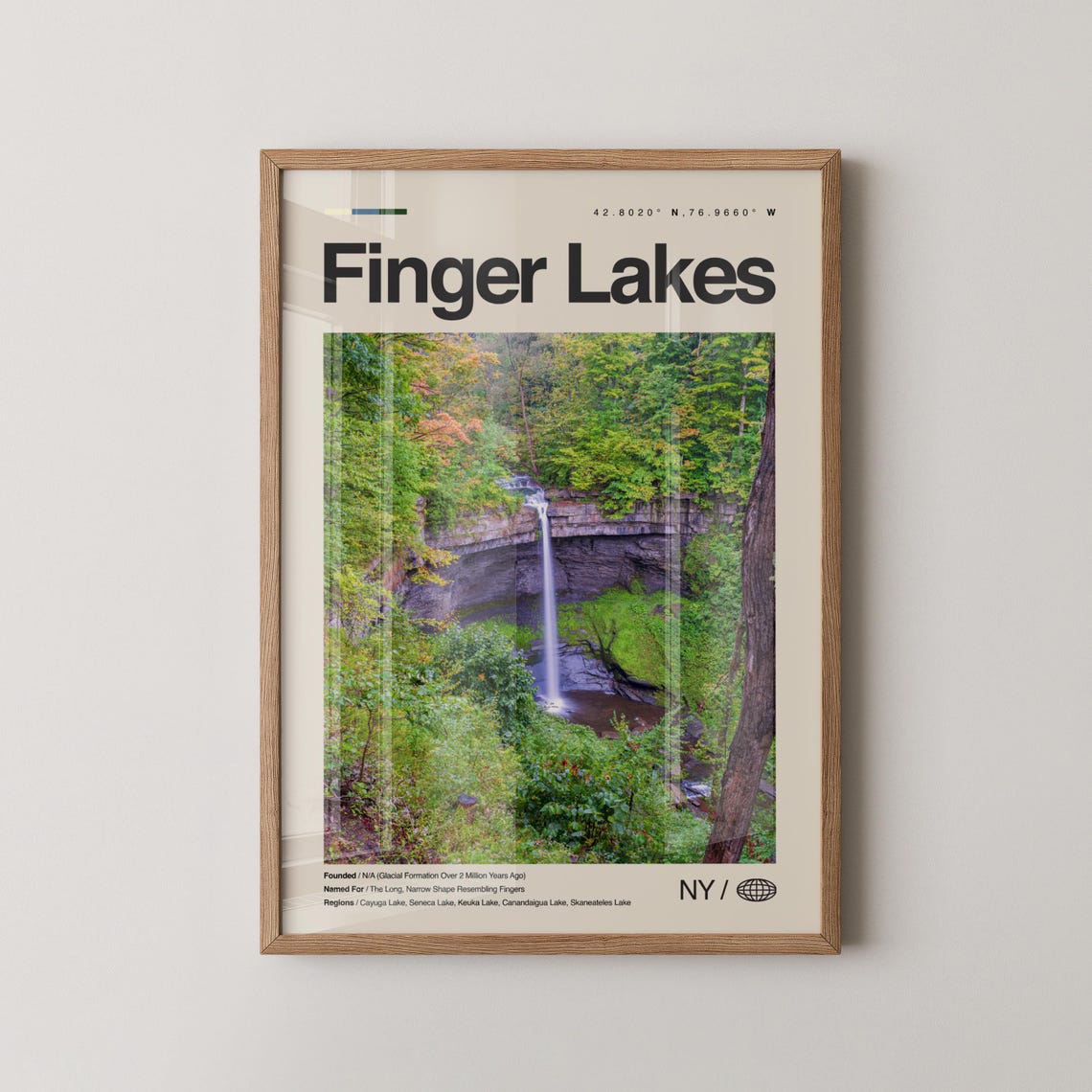 Scenic Finger Lakes Waterfall Upstate New York Travel Poster