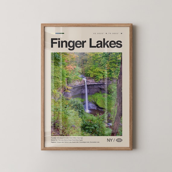Scenic Finger Lakes Waterfall Upstate New York Travel Poster