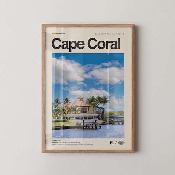 Cape Coral Florida Waterfront Villa and Yacht Dock Travel Poster