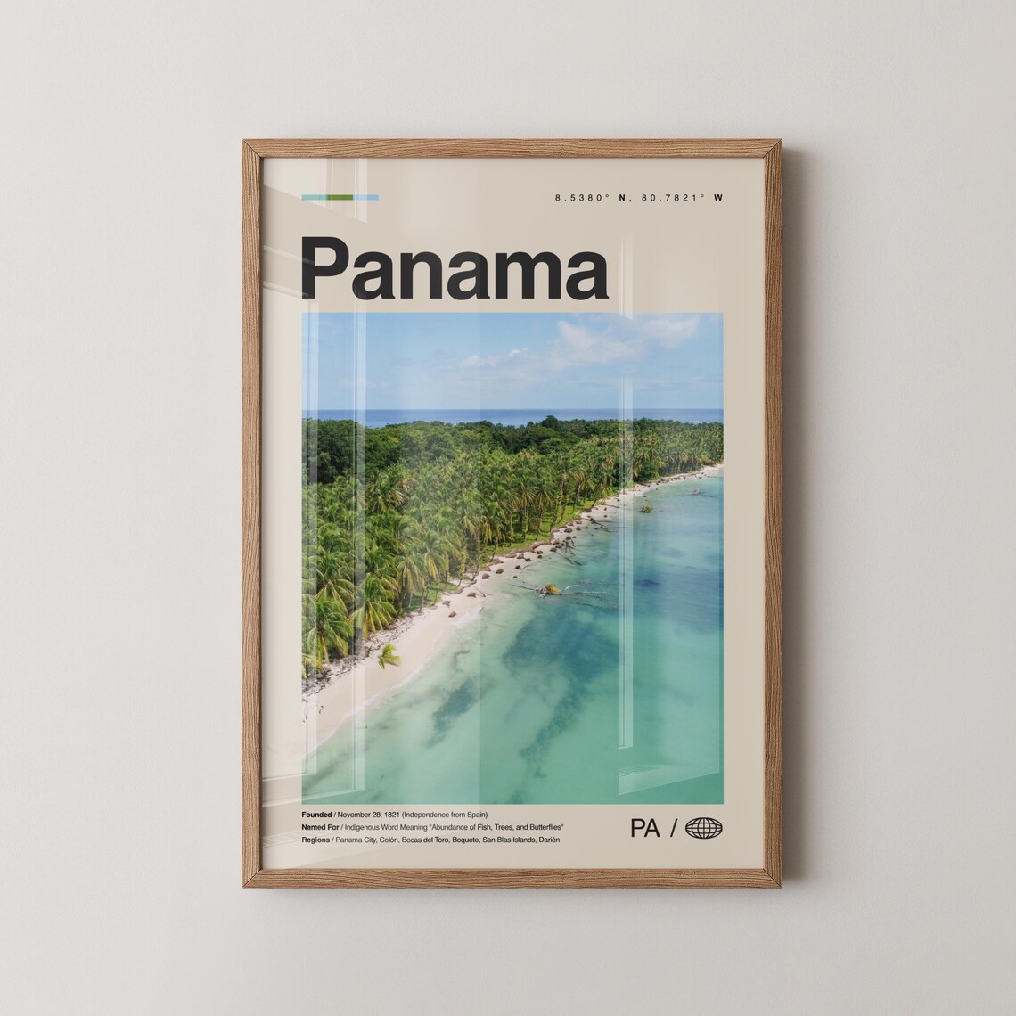 Panama Tropical Beach Aerial Palm Coast Minimalist Photo Poster
