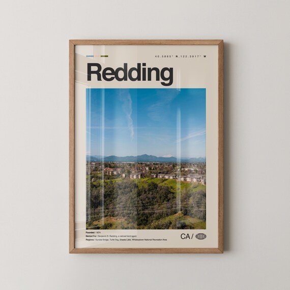 Redding California City Overlook Photo Poster With City Facts