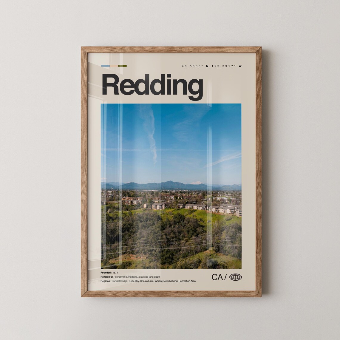 Redding California City Overlook Photo Poster With City Facts