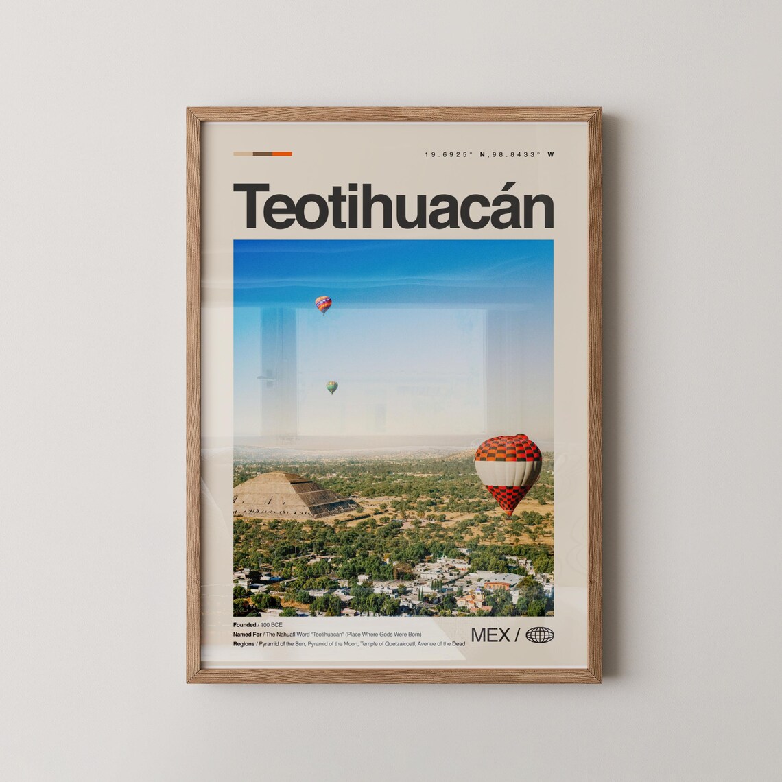 Teotihuacan Hot Air Balloons Over Sun Pyramid Aerial Travel Poster
