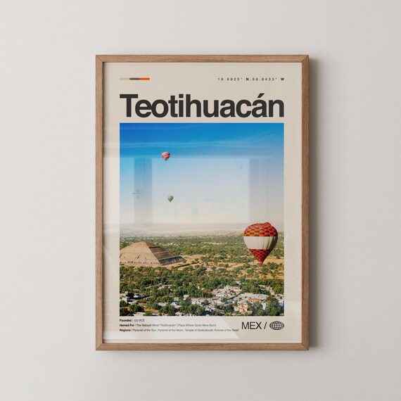 Teotihuacan Hot Air Balloons Over Sun Pyramid Aerial Travel Poster