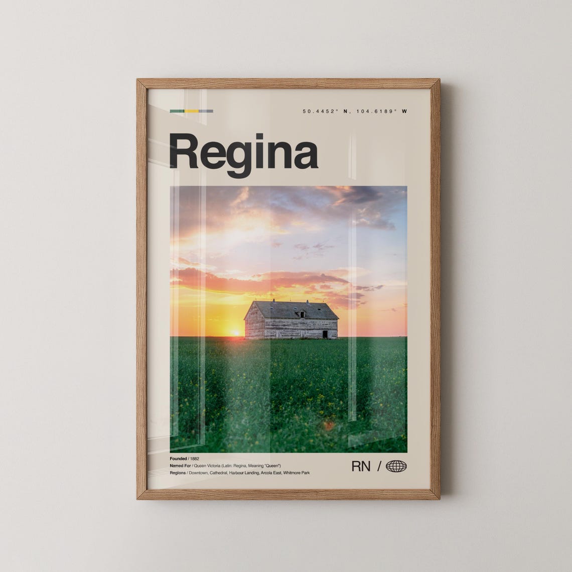 Regina Saskatchewan Prairie Sunset Barn Minimalist Travel Poster