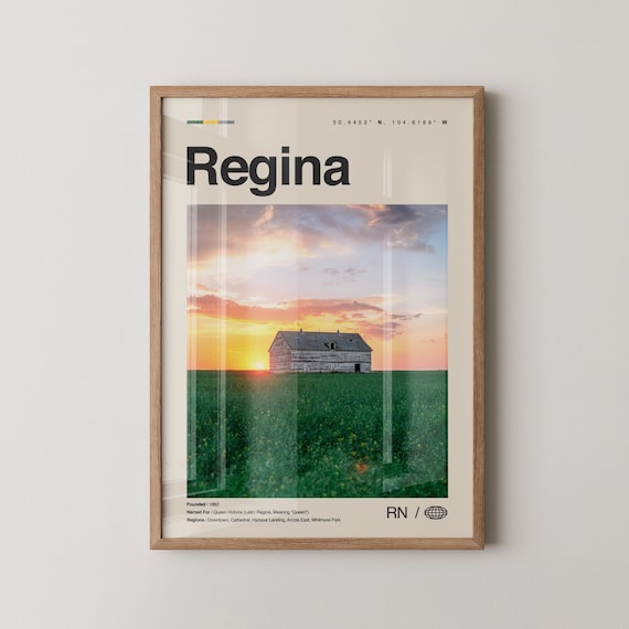 Regina Saskatchewan Prairie Sunset Barn Minimalist Travel Poster