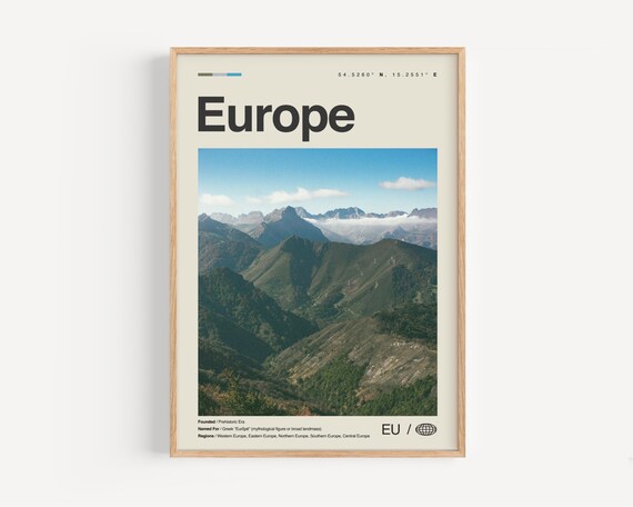 Europe Minimalist Alpine Mountain Photo Travel Info Gift Poster
