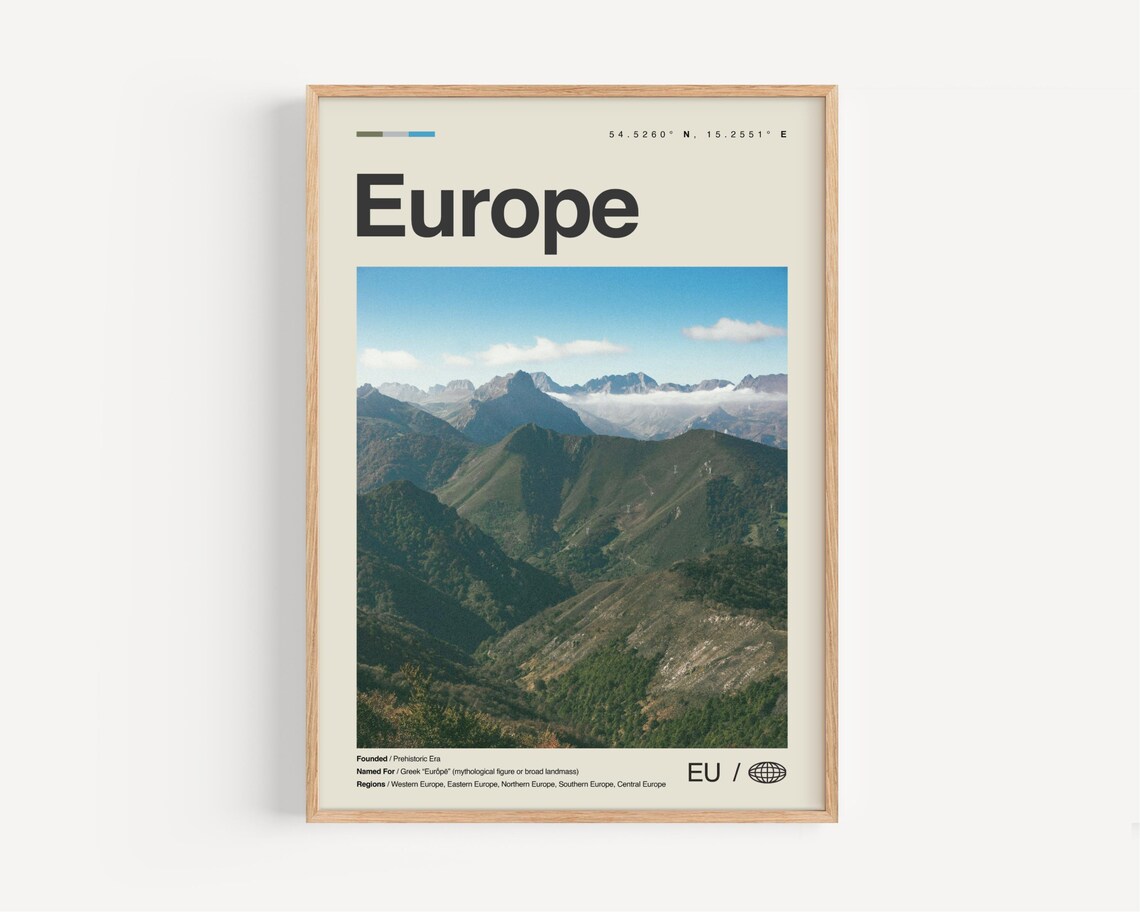 Europe Minimalist Alpine Mountain Photo Travel Info Gift Poster