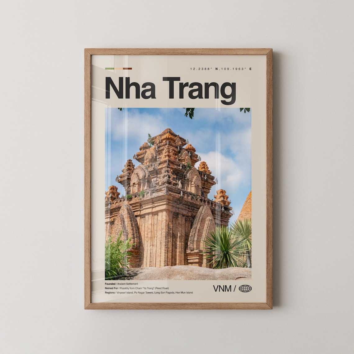 Nha Trang Vietnam Travel Poster with Ancient Po Nagar Cham Towers