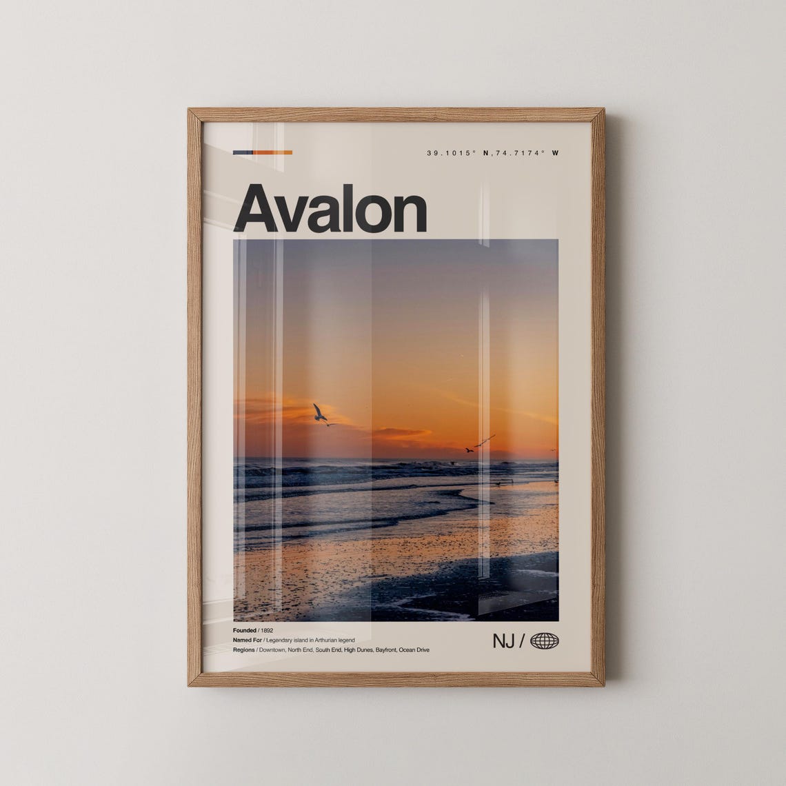 Avalon New Jersey Beach Sunset Photo Coordinates Shore Poster