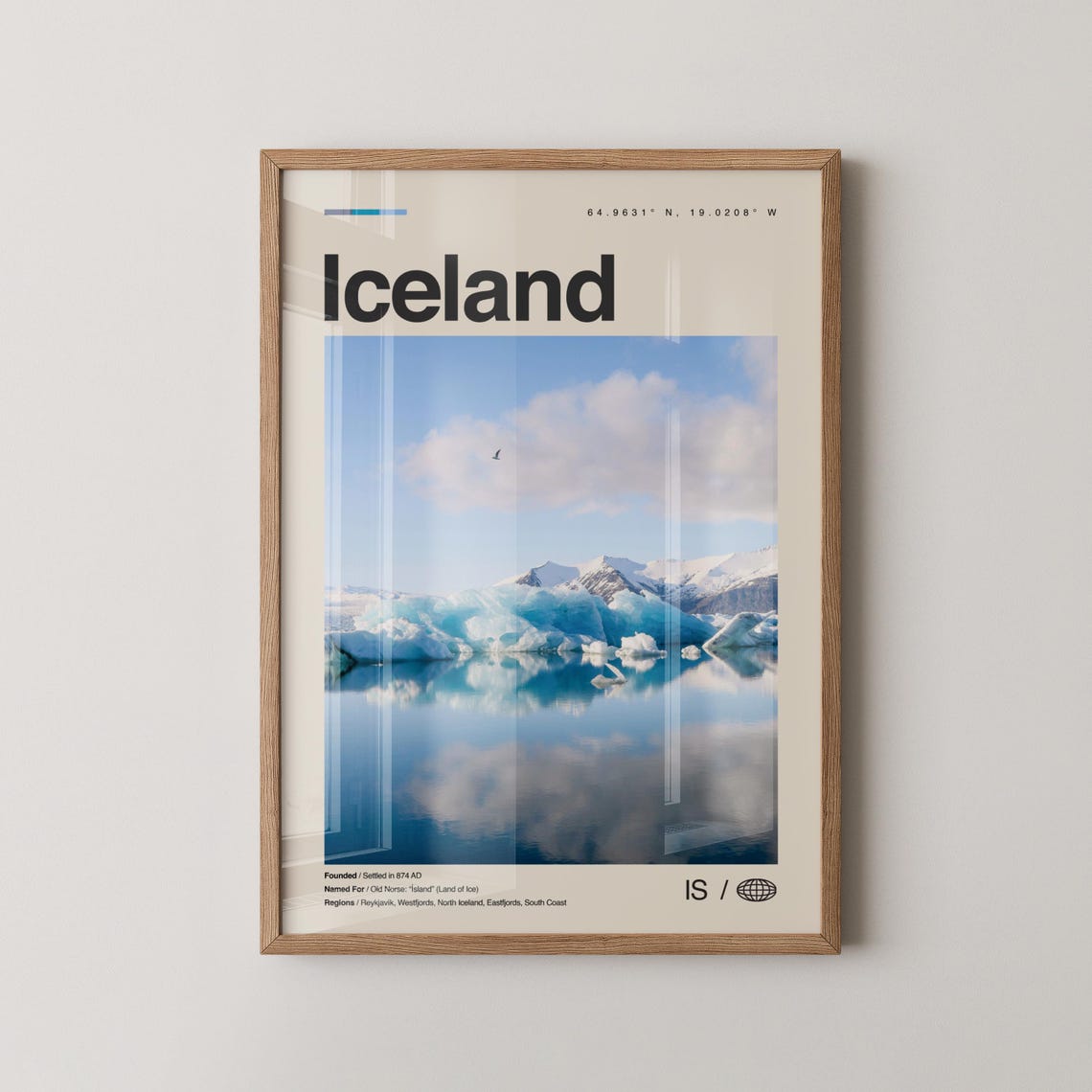 Iceland Glacier Lagoon Blue Icebergs Reflection Travel Photo Poster