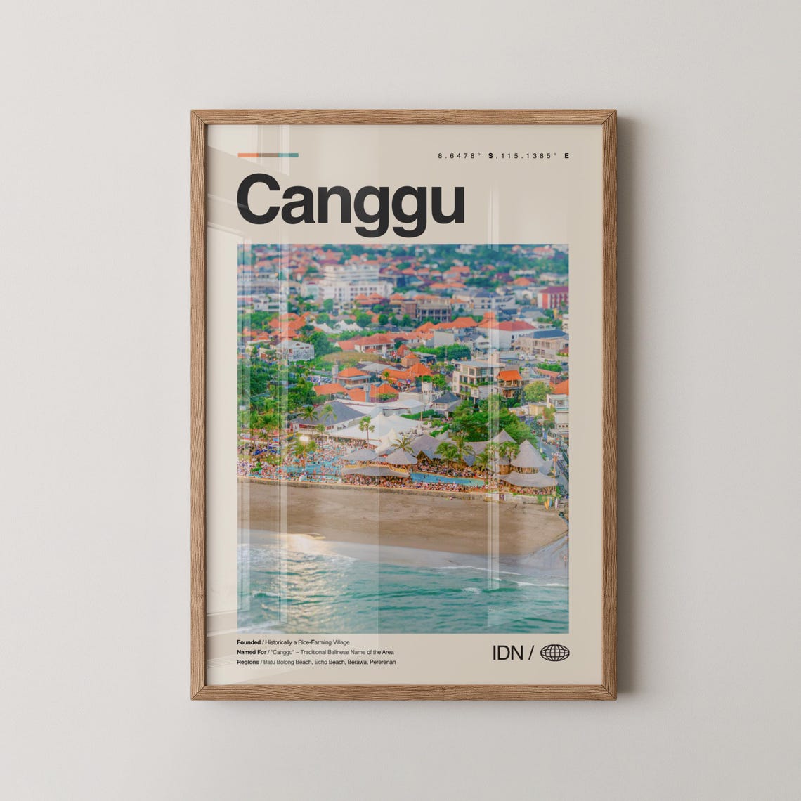 Canggu Bali Beach Town Aerial Ocean Surf Coast Travel Poster