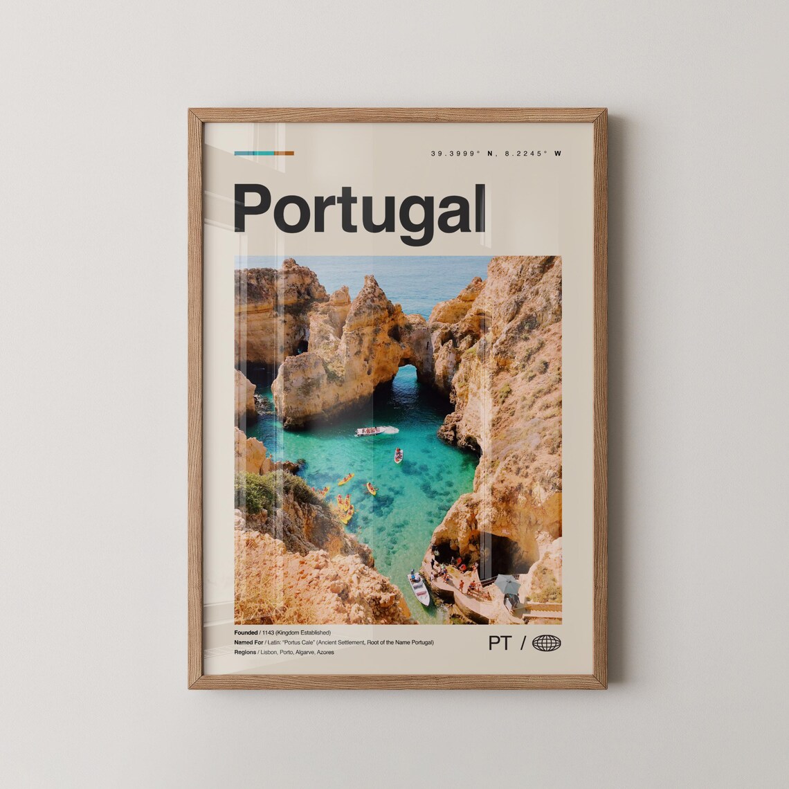 Portugal Minimalist Travel Coordinates Sea Cliff Photo Poster
