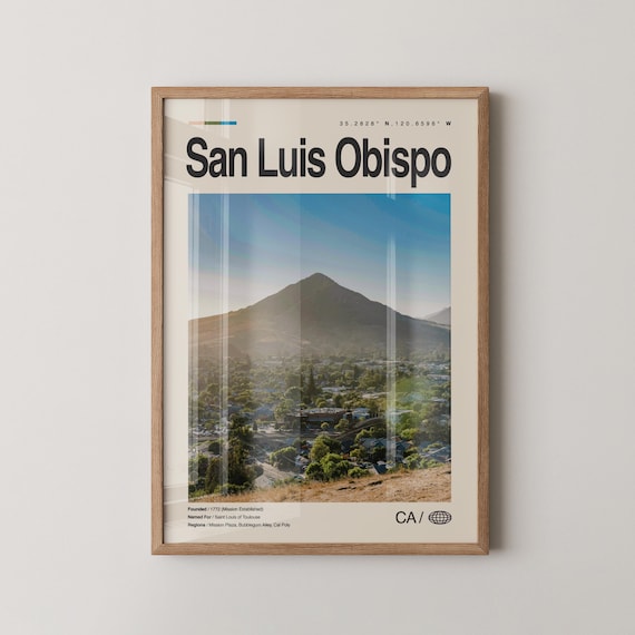 San Luis Obispo California Charming Hillside Town Travel Poster