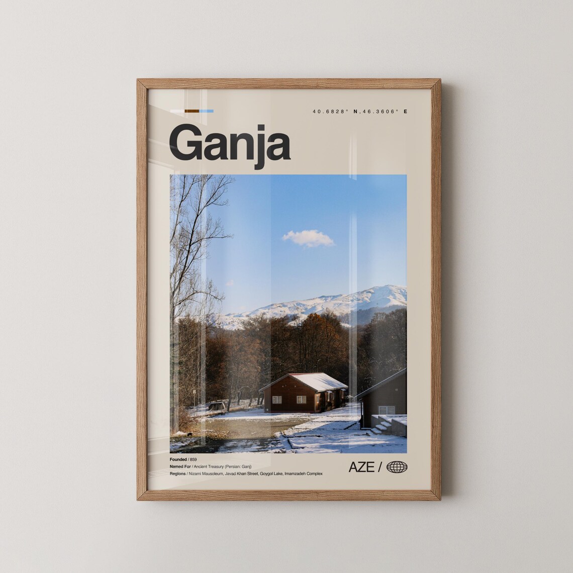 Ganja Azerbaijan Snowy Mountain Cabin Winter Travel Photo Poster