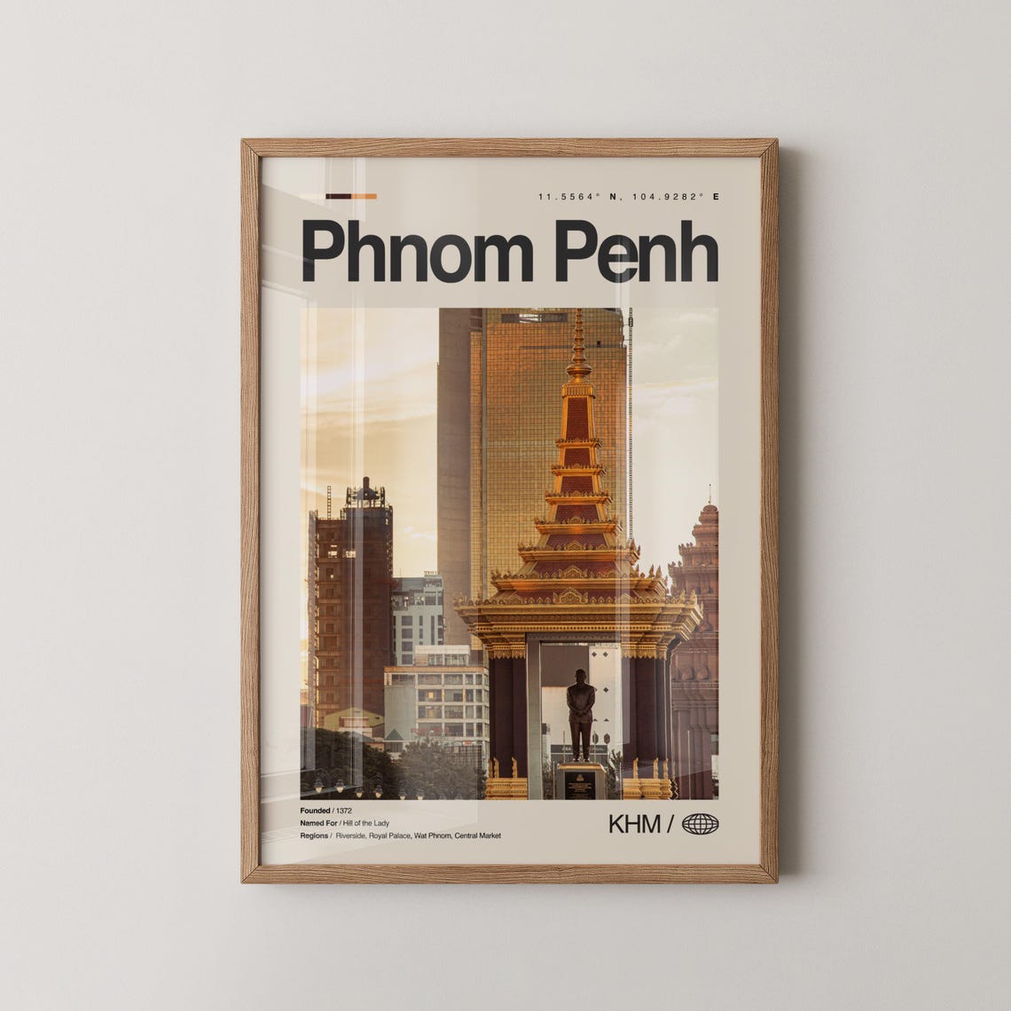 Phnom Penh Independence Monument Gold Modern Travel Photo Poster