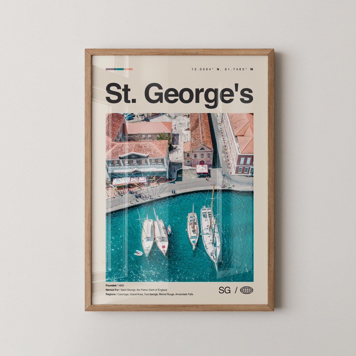 St. George's Grenada Harbor Aerial Sailboats Caribbean Travel Poster