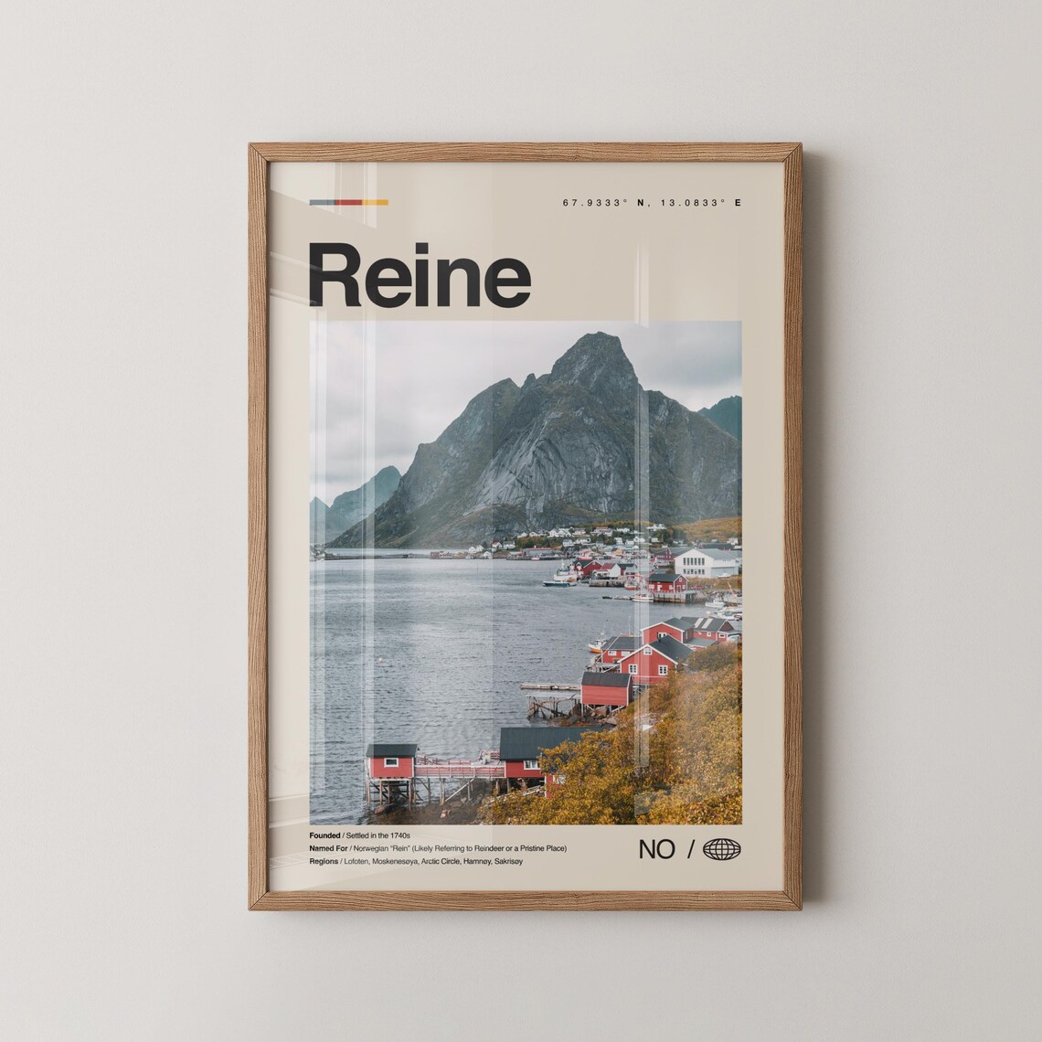 Reine Norway Lofoten Cabins Fjord Photo Travel Poster Coordinates