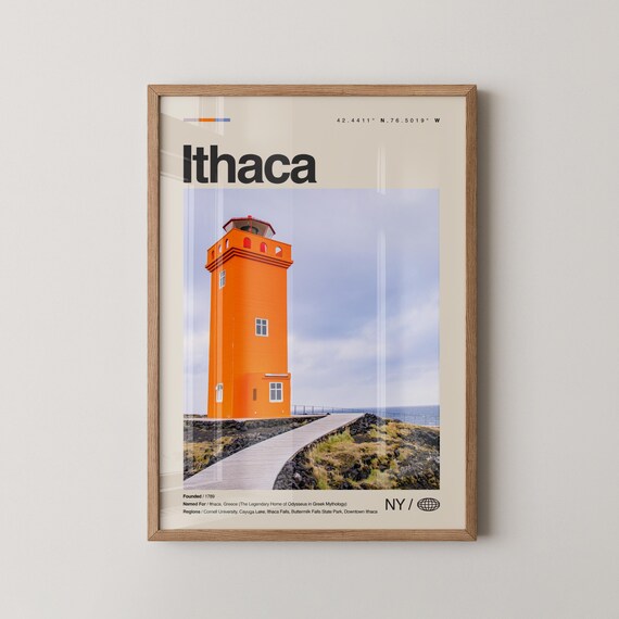 Ithaca New York Bright Orange Lighthouse Tower Photo Travel Poster