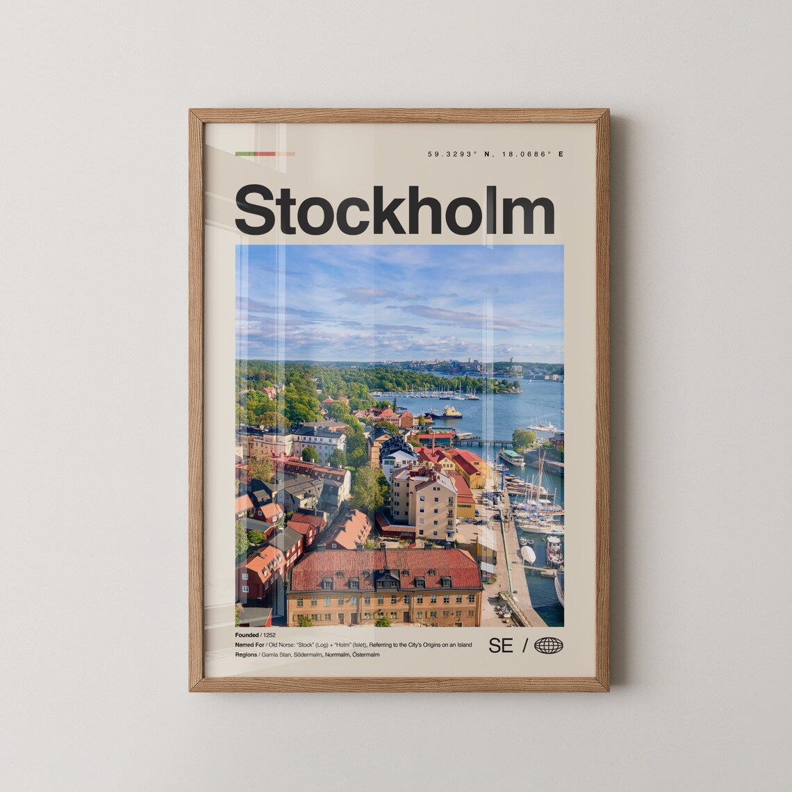Stockholm Old Town Harbor Minimal Sweden Travel Photo Poster